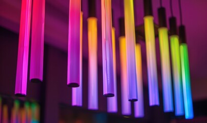 Obraz premium Colorful hanging lights create a modern and abstract interior design element