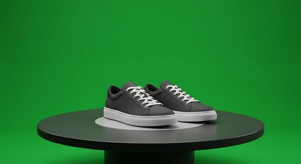 Black Sneakers with White Soles – Minimalist Product Photo on Green Background