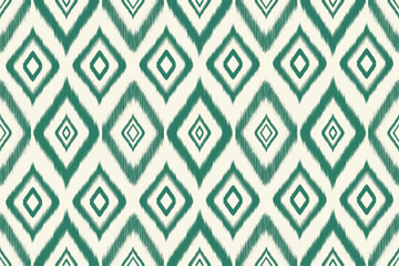 Seamless Jade Green Cream Ikat Pattern – Elegant tribal ethnic geometric design blending tradition with modern style, perfect for fabrics, wallpapers, surface design, and home décor.