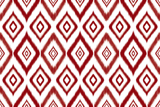 Seamless Red White Ikat Pattern &ndash; Bold tribal ethnic geometric design inspired by traditional weaving, great for fabrics, holiday d&eacute;cor, wallpapers, and surface pattern design.