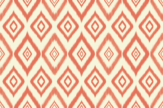Seamless Terracotta Beige Ikat Pattern &ndash; Warm tribal ethnic geometric textile design inspired by traditional weaving, ideal for fabrics, wallpapers, home d&eacute;cor, and fashion prints.