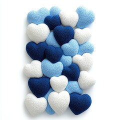 Obraz premium Closeup of Many Textured Hearts in White, Light Blue and Navy Blue, Generative AI