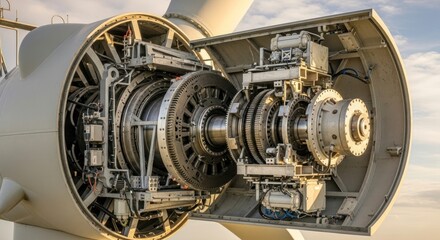 Intricate Gear System of a Modern Wind Turbine, Detailed Close-up