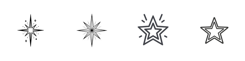 Obraz premium Assorted Hand Drawn Star Icons, Sparkle Elements, Isolated Vector Set for Christmas, Decor, and Design