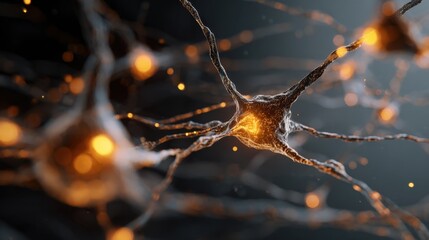 A detailed artistic depiction showcases a neural network, with glowing nodes and intricate connections, representing complex biological processes within the brain, emphasizing scientific concepts.