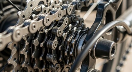Intricate Bicycle Gears: A Close-Up of Chain and Sprockets