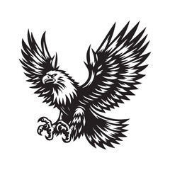 Fototapeta premium Aggressive Black Eagle with Open Talons and Spread Wings in Attack Pose on White Background bird of prey