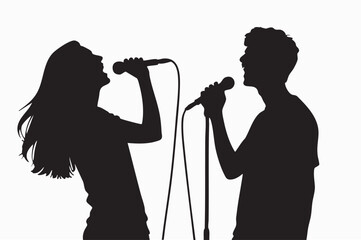 silhouette of a man and women with a microphone