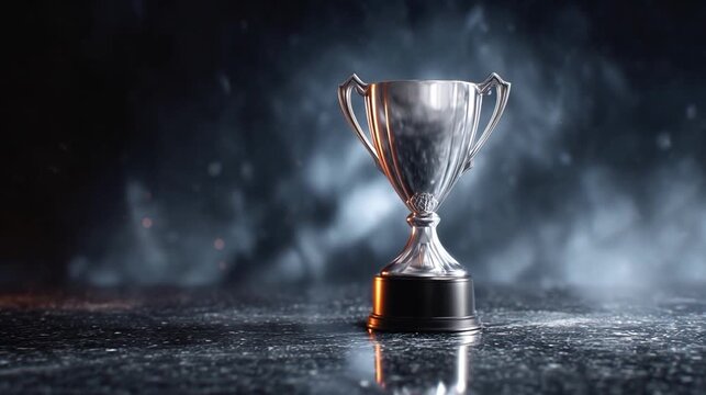 Golden trophy silver award standing proudly in misty spotlight on big stage