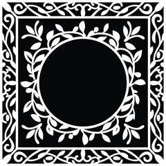 black and white frame with floral elements