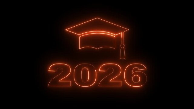 Glowing neon graduation cap and class of 2025. neon Class 2025 featuring graduation cap celebratory perfect invitation. 4k video motion graphic.