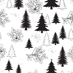 Obraz premium christmas, christmas tree, pattern, flower, vector, floral, design, seamless, vintage, illustration, ornament, decoration, art, wallpaper, nature, decor, texture, element, flowers, mandala, leaf, retr