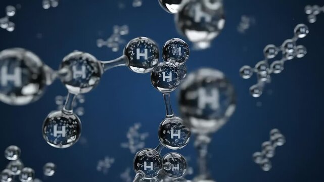 Molecular Structure of Hydrogen Atoms on a Dark Blue Background Scientific Visualization of Molecular Chemistry and Pharmaceutical Detail