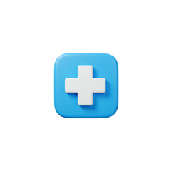 Obraz premium 3d icon of a blue square button with a white plus sign isolated on transparent background, symbolizing addition, health, and digital interfaces in 3d render