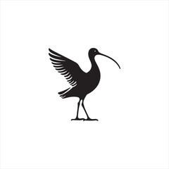 Elegant Curlew Silhouette Vector Art – Long-Legged Wading Bird with Distinctive Downcurved Beak, Minimal Black Outline Perfect for Wetland Wildlife Themes, Nature Logos, and Coastal Decorative Prints
