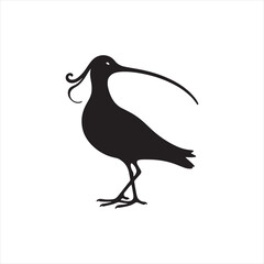 Elegant Curlew Silhouette Vector Art – Long-Legged Wading Bird with Distinctive Downcurved Beak, Minimal Black Outline Perfect for Wetland Wildlife Themes, Nature Logos, and Coastal Decorative Prints

