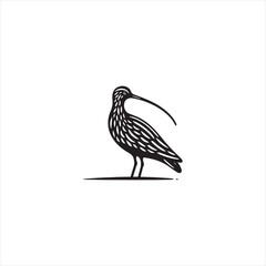Elegant Curlew Silhouette Vector Art – Long-Legged Wading Bird with Distinctive Downcurved Beak, Minimal Black Outline Perfect for Wetland Wildlife Themes, Nature Logos, and Coastal Decorative Prints
