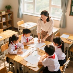 Fototapeta premium teacher and students in classroom