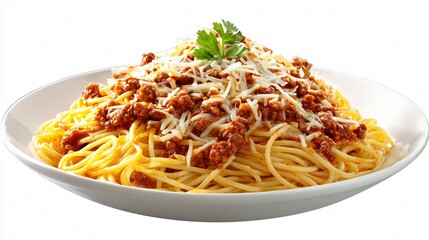 Savory Spaghetti Bolognese on Plate, Isolated on White Background