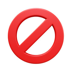 3d icon of a bold red prohibition sign, isolated on transparent background, signifies restriction, warning, and the prevention of access or entry in a clear and concise manner