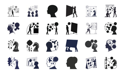 Fototapeta premium Set of Artificial Intelligence, Automation, Machine Learning, Cloud Computing, and Network Technology Icons in Minimal Vector Style