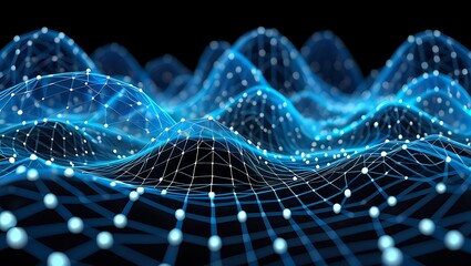 Abstract Data Visualization Network with Glowing Connections and Digital Landscape Depicting Complex Information Flow and Modern Technology