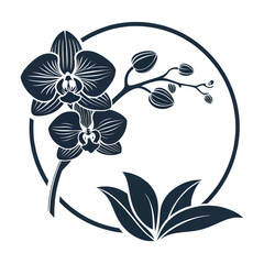Elegant Orchid Bloom: Monochrome Floral Design Element