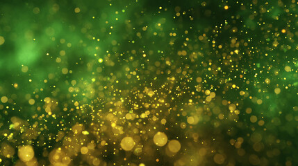 A vibrant display of green and gold particles, creating a magical and dynamic background for various projects. Perfect for festive themes.