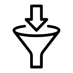 Obraz premium Black funnel with downward arrow icon direction symbol