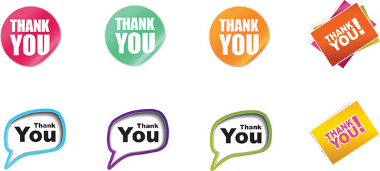 Thank You stickers vector collection featuring a variety of colorful and creative designs for expressing gratitude.