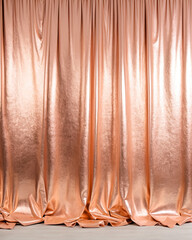 Shimmering Rose Gold Curtains Draped Elegantly Against a Light Wood Floor