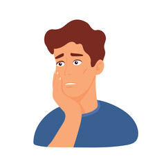 The man suffers from toothache. Flat vector clipart, illustration with isolated background.