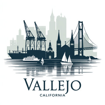 Vallejo Skyline Silhouette &mdash; A Historic Port City on the San Pablo Bay Vector Illustration