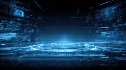 Obraz premium Futuristic Technological Interface Background with Digital Elements for Hi-Tech Innovation and Virtual Reality Applications