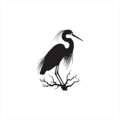 Graceful Egret Silhouette Vector Art – Elegant Wading Bird with Long Neck and Legs, Minimal Black Outline Perfect for Wetland Wildlife Themes, Nature Logos, and Decorative Prints
