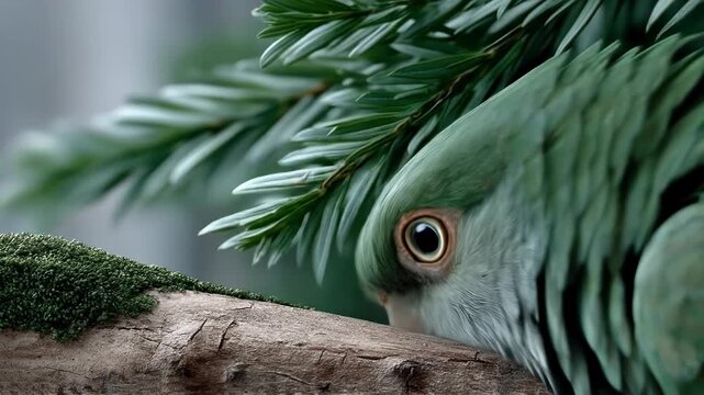Close-up of a parrot hidden by greenery