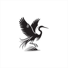 Graceful Egret Silhouette Vector Art – Elegant Wading Bird with Long Neck and Legs, Minimal Black Outline Perfect for Wetland Wildlife Themes, Nature Logos, and Decorative Prints
