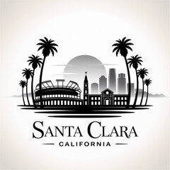 Santa Clara Skyline Silhouette — A Silicon Valley City with Historic and Modern Landmarks Vector Illustration © Greener