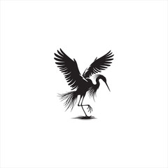 Graceful Egret Silhouette Vector Art – Elegant Wading Bird with Long Neck and Legs, Minimal Black Outline Perfect for Wetland Wildlife Themes, Nature Logos, and Decorative Prints
