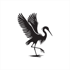 Graceful Egret Silhouette Vector Art – Elegant Wading Bird with Long Neck and Legs, Minimal Black Outline Perfect for Wetland Wildlife Themes, Nature Logos, and Decorative Prints
