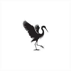Graceful Egret Silhouette Vector Art – Elegant Wading Bird with Long Neck and Legs, Minimal Black Outline Perfect for Wetland Wildlife Themes, Nature Logos, and Decorative Prints
