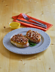 pecan crusted boneless pork chops with honey mustard sauce