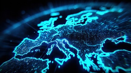 Europe Digital Network Connectivity: High-Tech Visualization of Data Flow Across European Countries and Global Communications