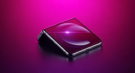 Sleek foldable smartphone showcases vibrant screen and modern design on purple background