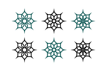 Set of geometric floral mandala symbols with elegant line art style, perfect for patterns, logos, decor, and ornamental design projects.