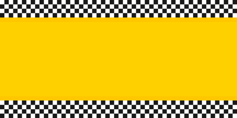 Yellow rectangular banner with bold black and white checkerboard borders, ideal for warning signs, taxi themes, or high-visibility design elements. © natrot