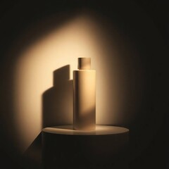 Beige bottle with studio lighting, and minimal.