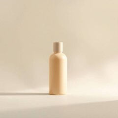 Beige bottle with sunlight, and minimal background.