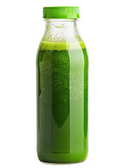 Fresh Green Juice in a Transparent Glass Bottle with Condensation on Transparent Background

