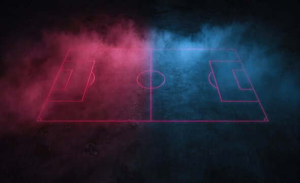 Neon soccer field, dark smoky background